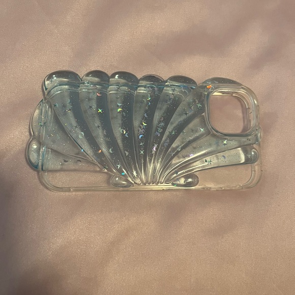 Sea shell iPhone 13 case light blue clear glitter - Picture 3 of 8